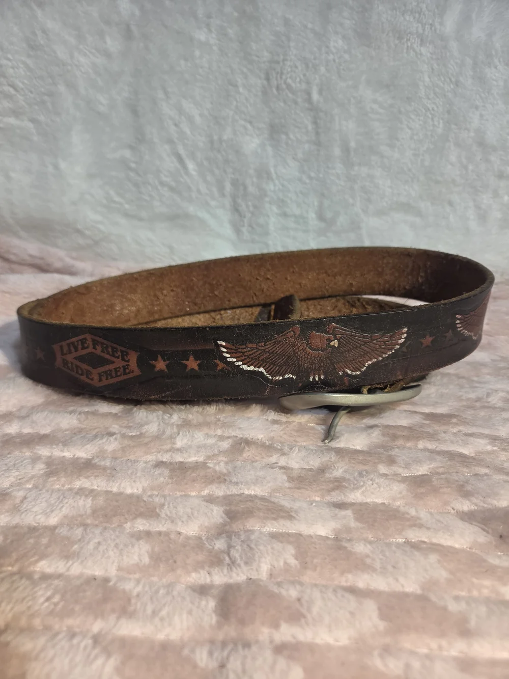 Men's Brown Leather 'Live Free Ride Free' Engraved Belt
